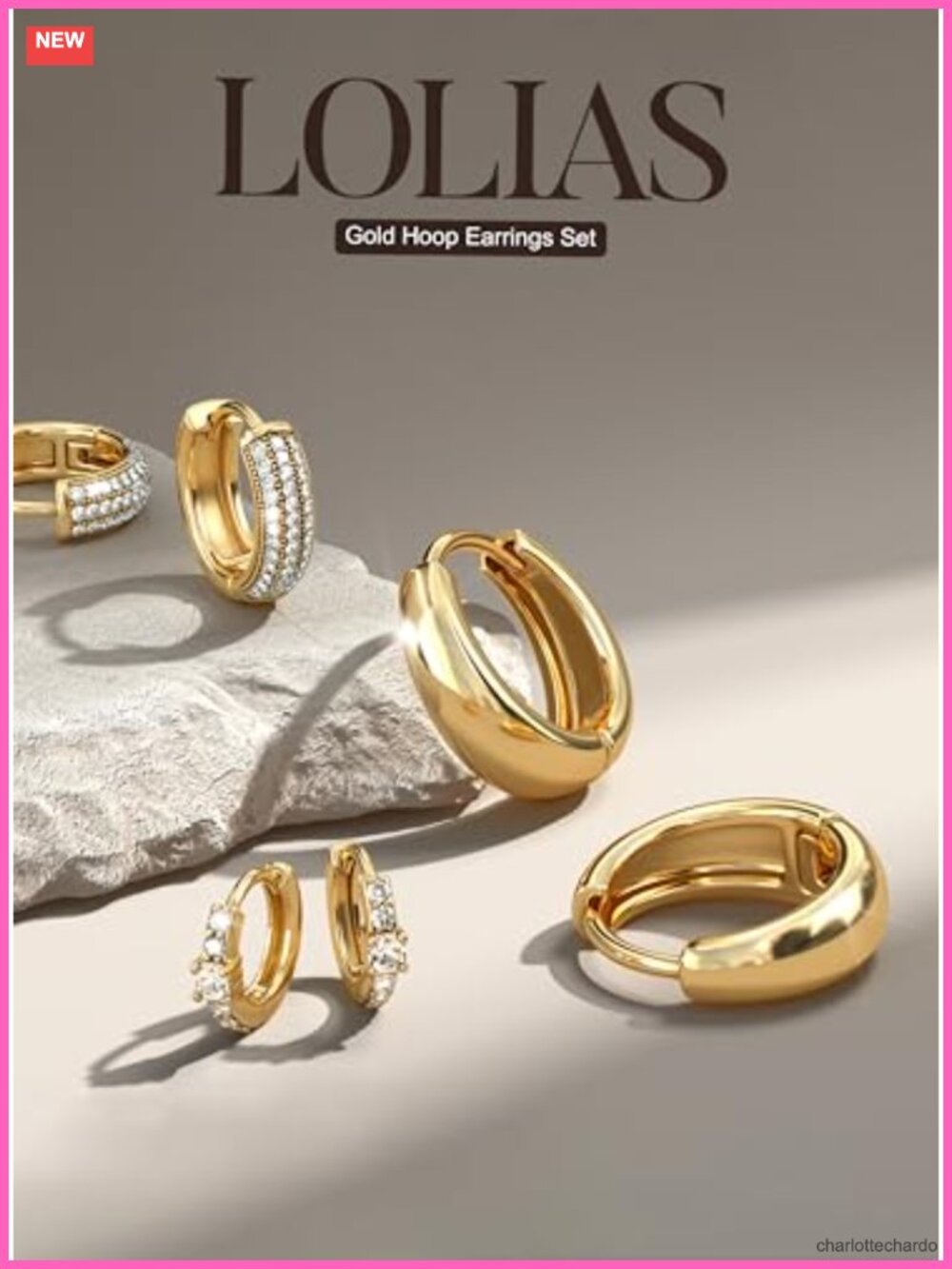 14K Gold Plated Chunky Hoop Earrings Set for Women Hypoallergenic Non Tarnish - Picture 2 of 6